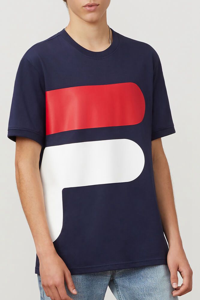 Fila Alvan Navy/White/Red T-Shirt Mens - NZ 19568-NSWH